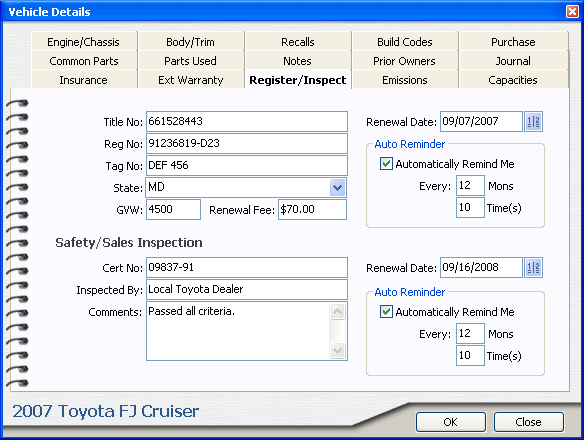 auto maintenance tracking